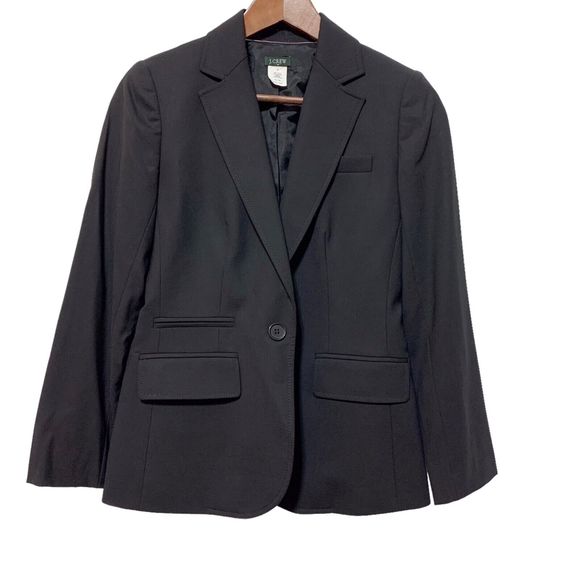 Jackets & Blazers - J. Crew Womens Blazer Jacket Wool Blend Black One Button Lined Size 0